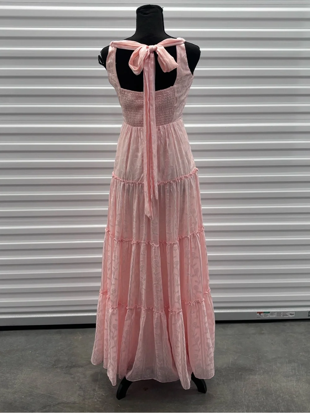 Lulus Small Picturesque Allure Blush Pink Jacquard Tie-Strap Maxi Dress Wedding - Picture 4 of 11